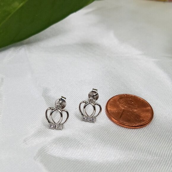 925 Sterling Silver Princess Crown Stud Earrings – 10mm Cubic Zirconia – NEW!!! - Picture 2 of 12